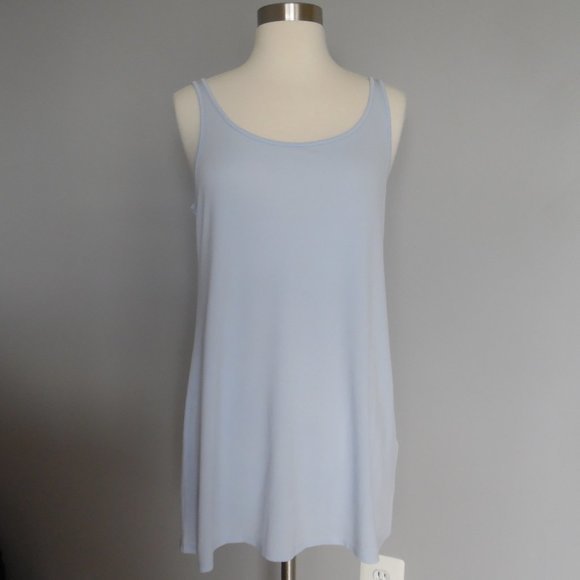 Eileen Fisher Scoop Neck Long Silk‎ Jersey Tank Top Blue Sleeveless Shirt - Picture 5 of 9